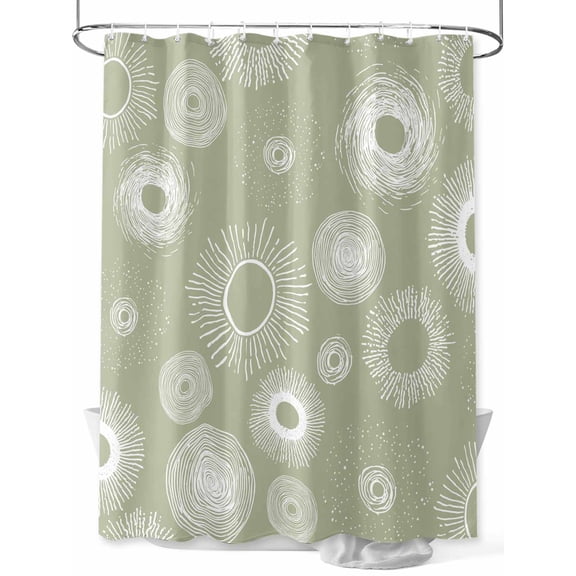 nqOlkjepod Geometric Shower Curtain, Waterproof Shower Curtains for Bathroom, Abstract Sage Green White Boho Circle Dot Washable Fabric Bathtub Curtain Set Bath Decor with 12 Hooks 48"x72"