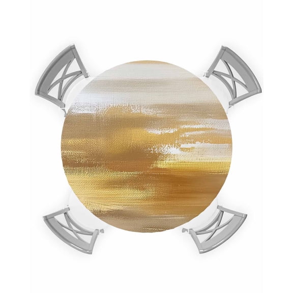 nqOlkjepod Gold Brown Round Tablecloth, Fitted Table Cover with Elastic for 36"-44" Round Tables, Abstract Modern Minimalist Smear Art Ombre Table Cloth Outdoor Dinning Party Waterproof Tablecloths