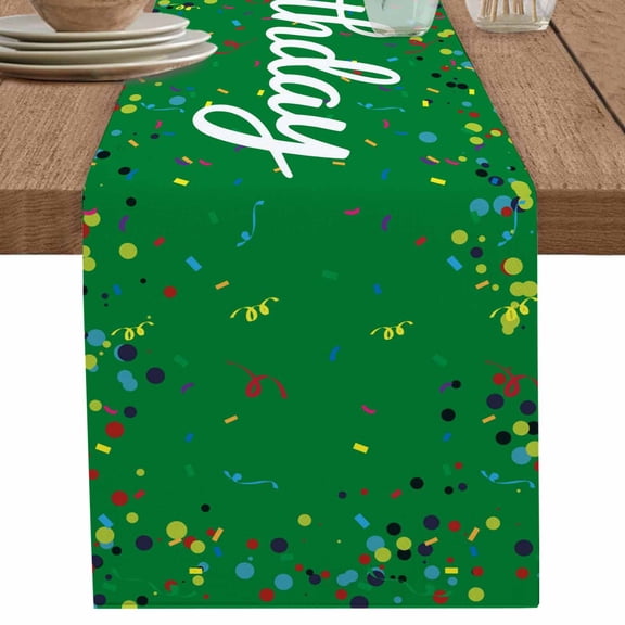 nqOlkjepod Grass Green Birthday Table Runner 36 Inches Long Farmhouse Dress Scarves, Colorful Confetti Ribbons Polka Dots Classroom Dining Tablerunner for Coffee Table/Kitchen Island Small 13"x36"