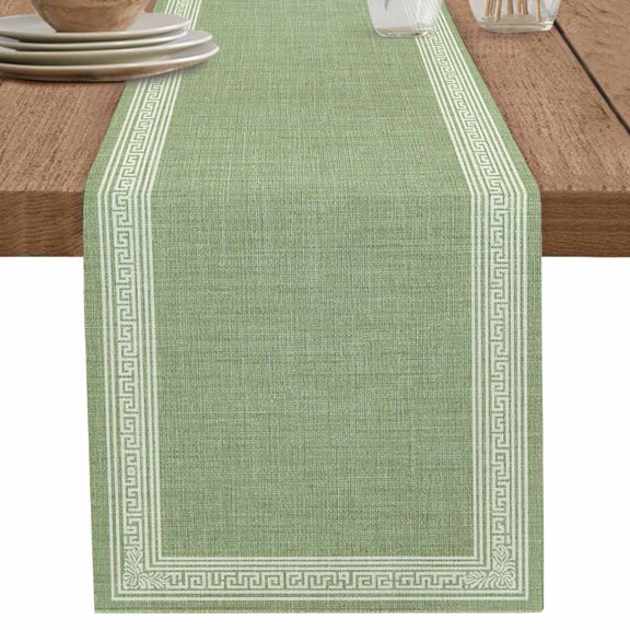 nqOlkjepod Grass Green Retro Greek Key Table Runner 72 Inches Long Farmhouse Dress Scarves, Geometric Greece Ancient Rustic Dining Tablerunner for Coffee Table/Kitchen Island/Party Décor, 13" x 72"