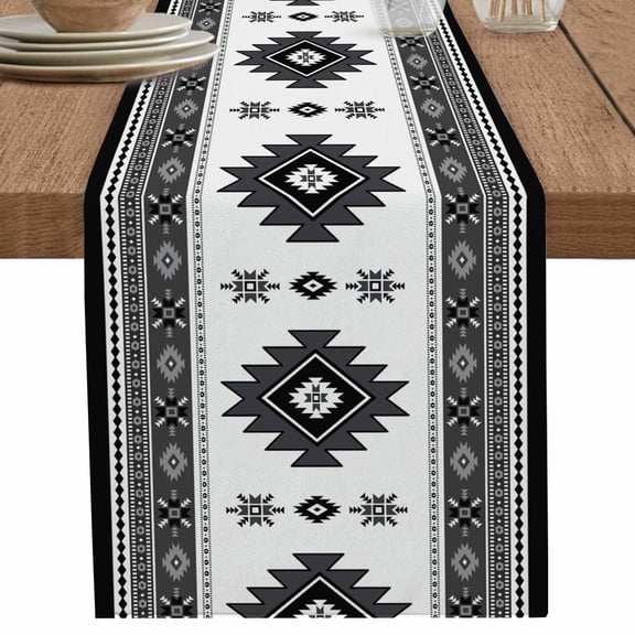 nqOlkjepod Gray Boho Table Runner 60 Inches Long Farmhouse Dress Scarves, Southwest Aztec Country Geometric Aesthetic Dining Tablerunner for Coffee Table/Kitchen Island/Party Décor, 13" x 60"