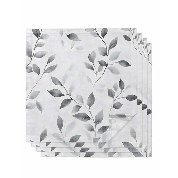 nqOlkjepod Gray Leaves Cloth Napkins Set of 4 Reusable Dinner Napkins, Spring Rustic Branches Botanical Cocktail Napkin Washable Table Napkins for Wedding/Holiday Party/Baby Shower 20"x20"