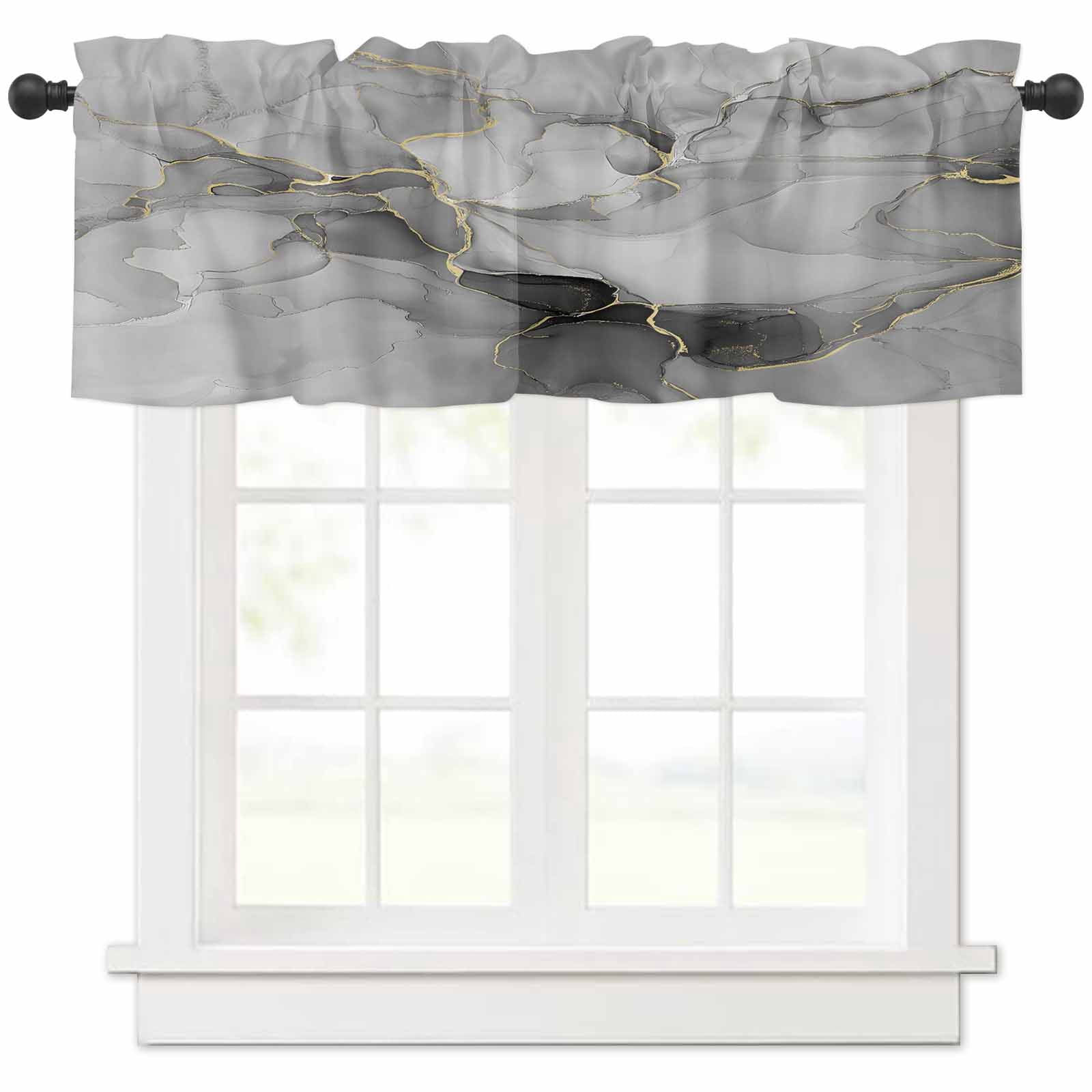 nqOlkjepod Gray Marble Texture Farmhouse Short Window Curtain Valances