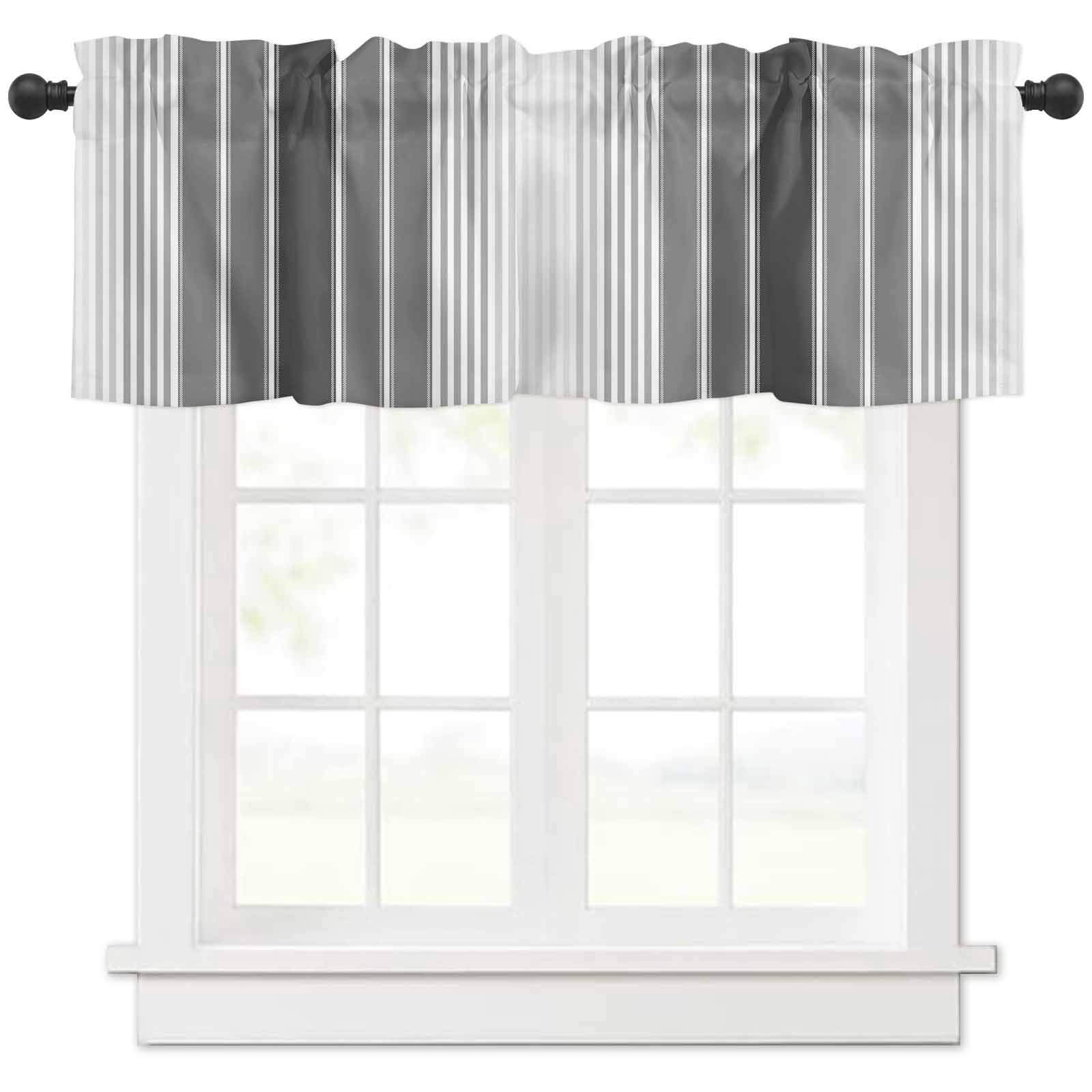 nqOlkjepod Gray Vertical Stripes Farmhouse Short Window Curtain ...