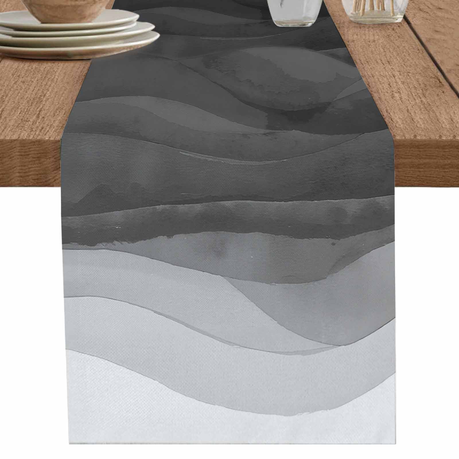 nqOlkjepod Gray Waves Table Runner 72 Inches Long Farmhouse Dress ...