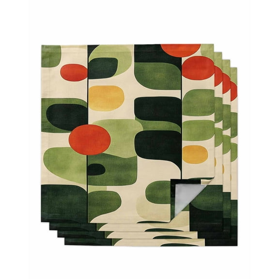 nqOlkjepod Green Abstract Cloth Napkins Set of 4 Reusable Dinner Napkins, Middle Century Minimalist Lines Cocktail Napkin Washable Table Napkins for Wedding/Holiday Party/Baby Shower 20"x20"