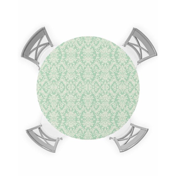 nqOlkjepod Green Boho Round Tablecloth, Fitted Table Cover with Elastic for 36"-44" Round Tables, Tribe Ethnic Abstract Flowers Aesthetic Art Table Cloth Outdoor Dinning Party Waterproof Tablecloths