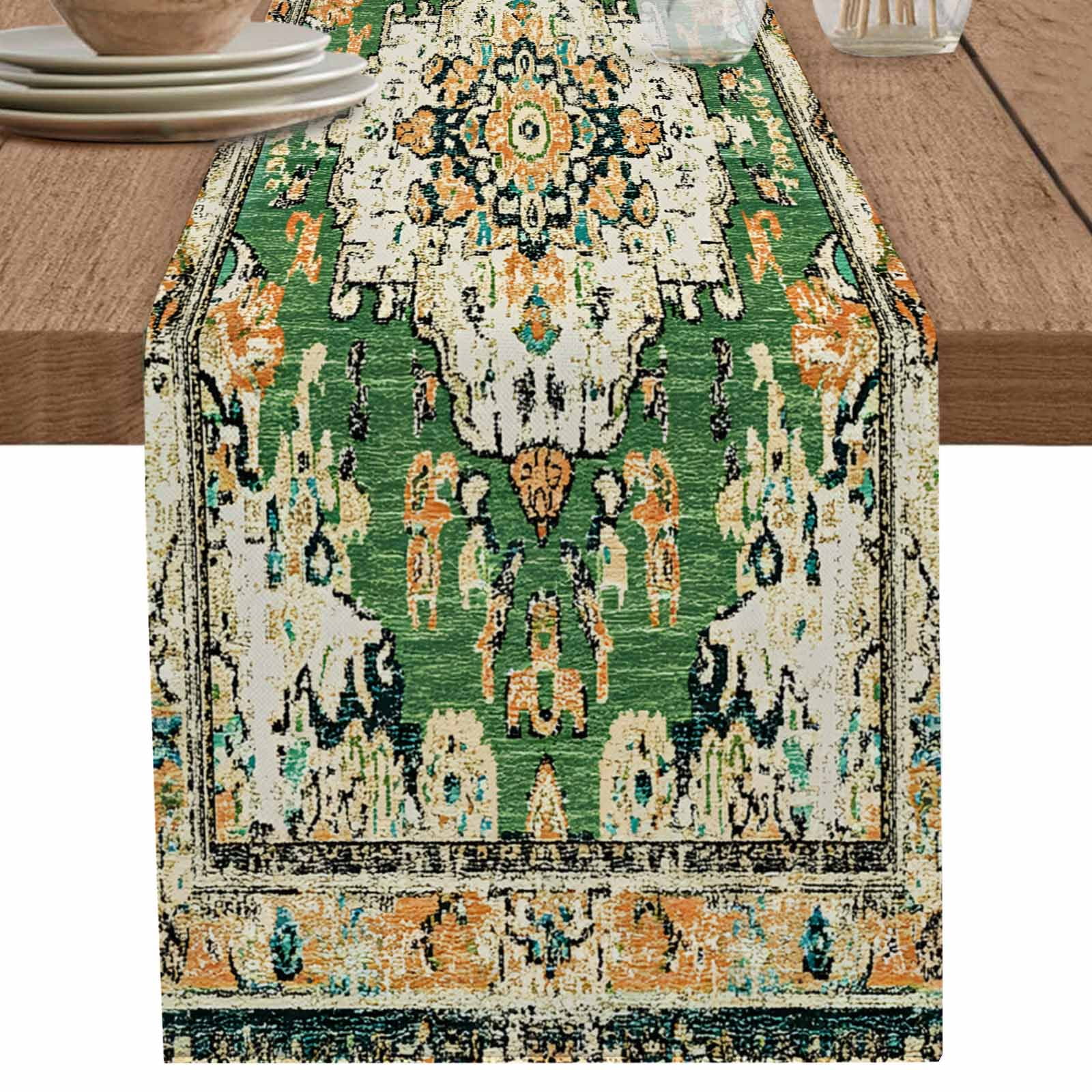 nqOlkjepod Green Boho Table Runner 72 Inches Long Farmhouse Dress ...