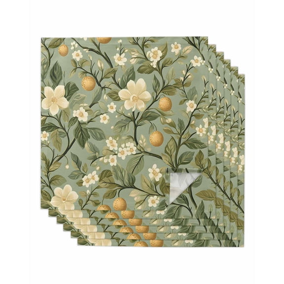 nqOlkjepod Green Botanical Cloth Napkins Set of 6 Reusable Dinner Napkins, Rustic Spring Summer Botanical Cocktail Napkin Washable Table Napkins for Wedding/Holiday Party/Baby Shower 20"x20"