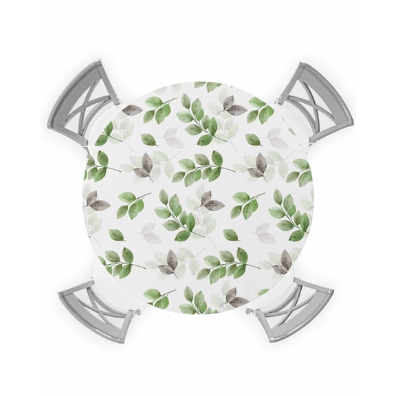nqOlkjepod Green Botanical Fall Round Tablecloth, Fitted Table Cover with Elastic for 36"-44" Round Tables, Pastoral Maple Leaf Autumn Table Cloth Outdoor Indoor Dinning Party Waterproof Tablecloths