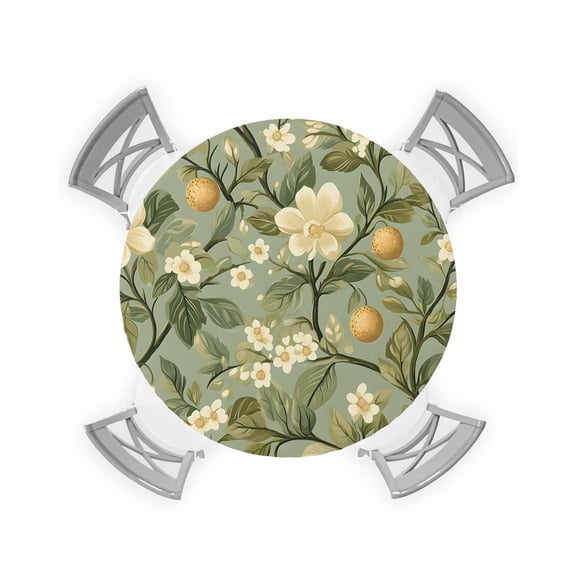 nqOlkjepod Green Botanical Round Tablecloth, Fitted Table Cover with Elastic for 36"-44" Round Tables, Rustic Spring Summer Botanical Table Cloth Outdoor Indoor Dinning Party Waterproof Tablecloths