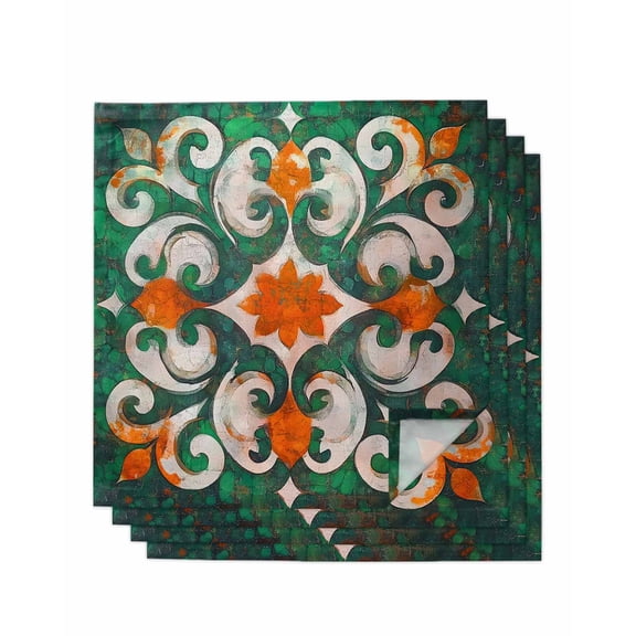 nqOlkjepod Green Burnt Orange Cloth Napkins Set of 4 Reusable Dinner Napkins, Boho Ethnic Flower Abstract Cocktail Napkin Washable Table Napkins for Wedding/Holiday Party/Baby Shower 20"x20"