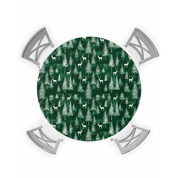 nqOlkjepod Green Christmas Round Tablecloth, Fitted Table Cover with Elastic for 36"-44" Round Tables, Xmas Tree Elk Christmas Table Cloth Outdoor Indoor Dinning Party Waterproof Tablecloths