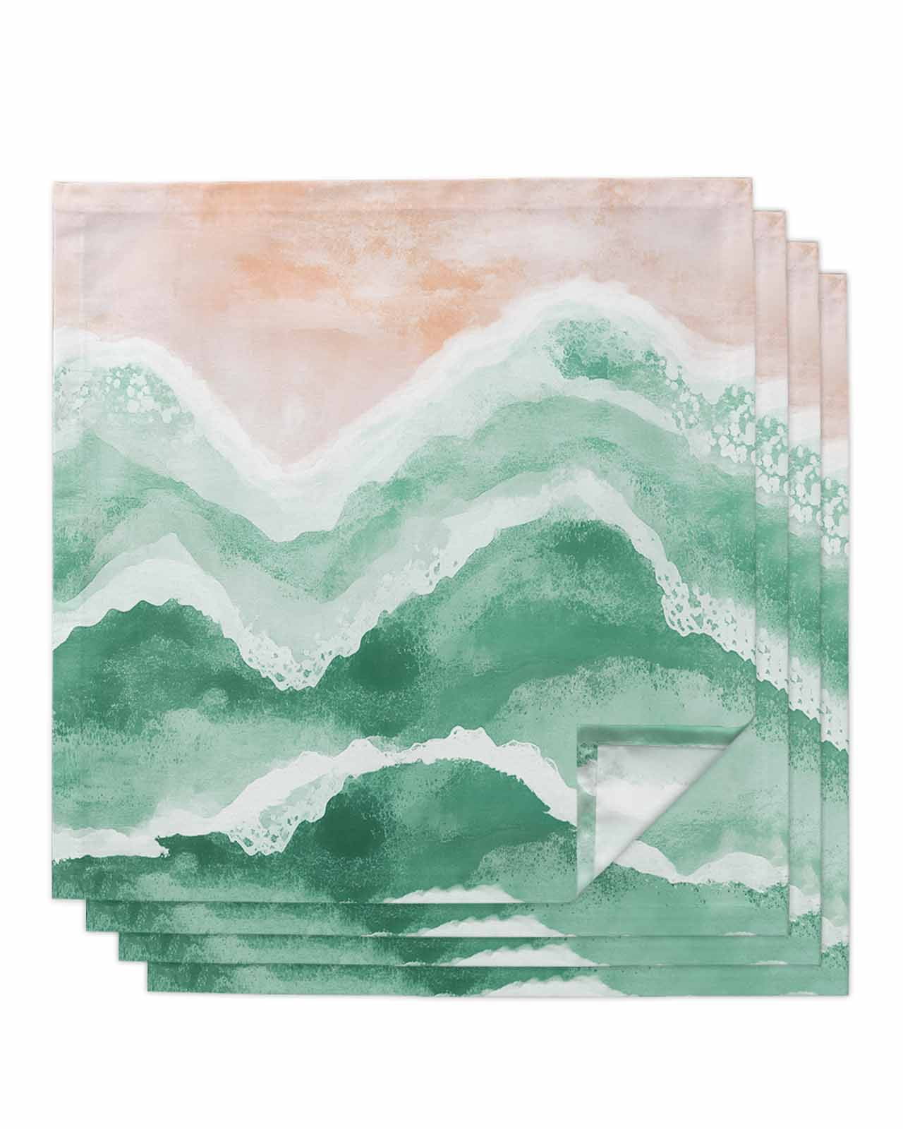 nqOlkjepod Green Coastal Beach Cloth Napkins Set of 4 Reusable Dinner ...