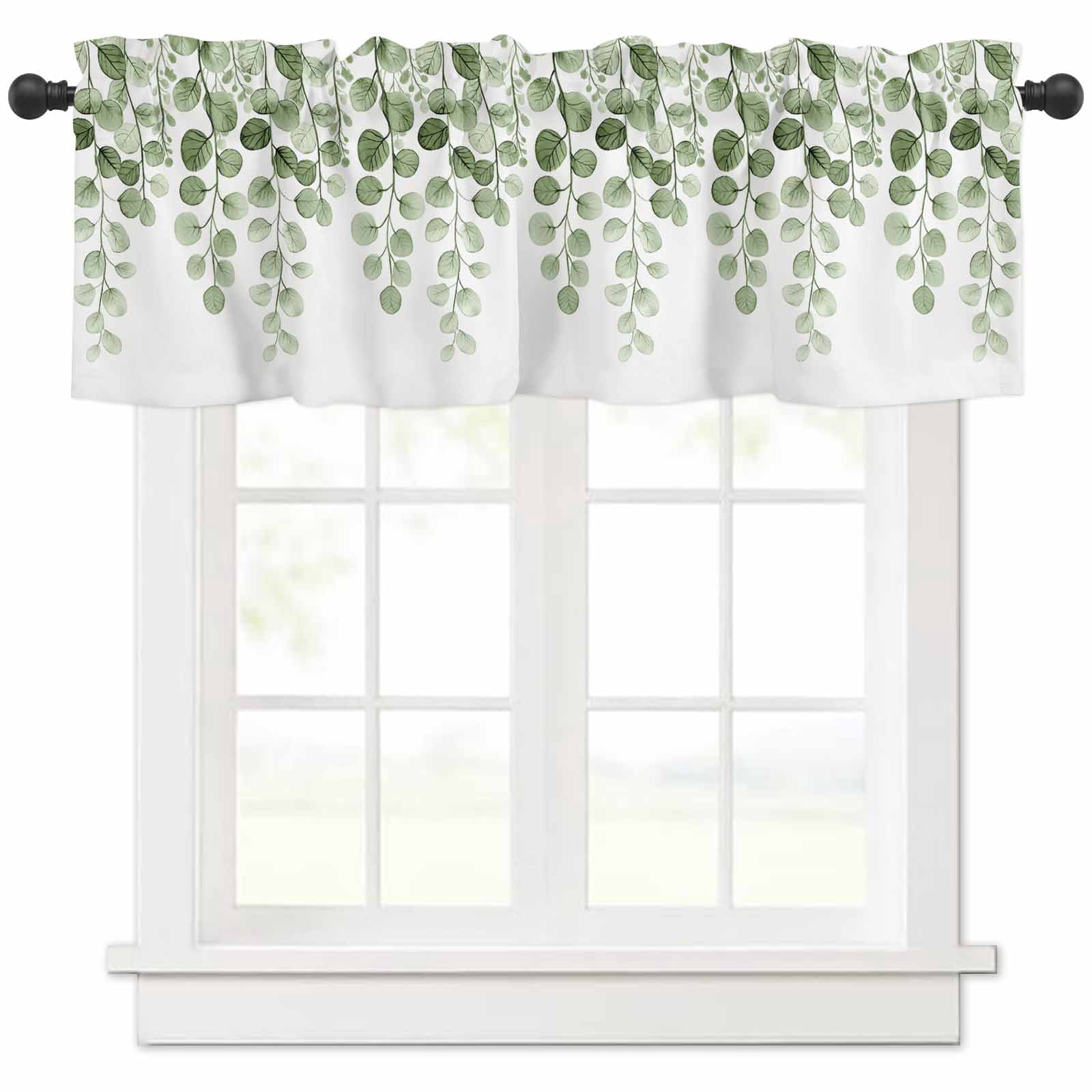nqOlkjepod Green Eucalyptus Leaves Farmhouse Short Window Curtain ...