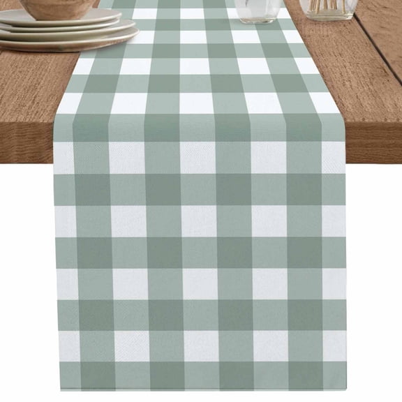 nqOlkjepod Green Farmhouse Table Runner 36 Inches Long Farmhouse Dress Scarves, Buffalo Plaid Check Lattice White Grid Dining Tablerunner for Coffee Table/Kitchen Island/Party, Small 13" x 36"