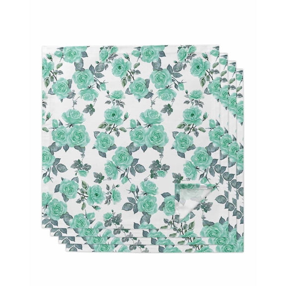 nqOlkjepod Green Floral Cloth Napkins Set of 4 Reusable Dinner Napkins, Farmhouse Garden Flowers Botanical Cocktail Napkin Washable Table Napkins for Wedding/Holiday Party/Baby Shower 20"x20"