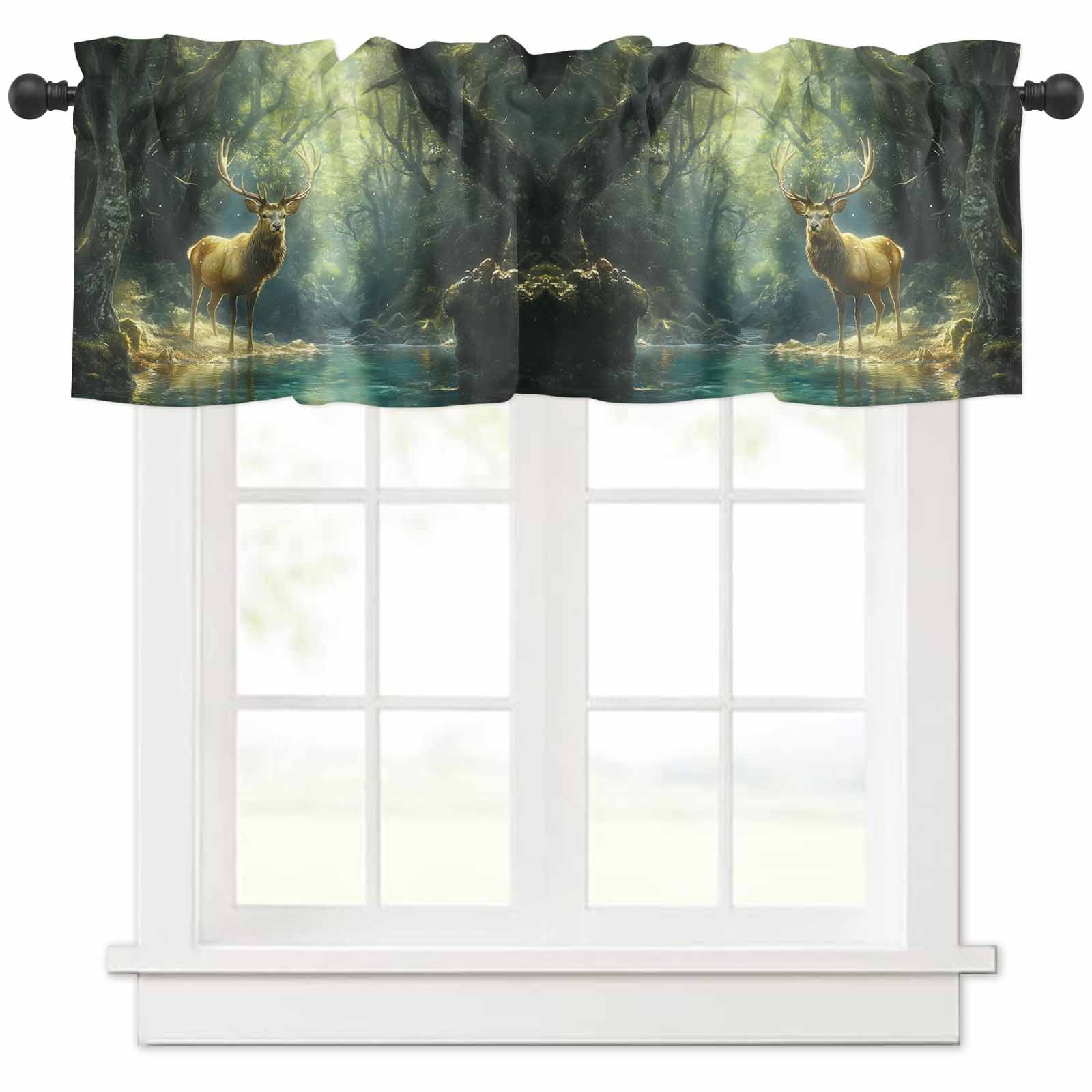 nqOlkjepod Green Forest Deer Farmhouse Short Window Curtain Valances ...
