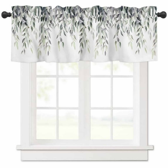 nqOlkjepod Green Gray Leaves Farmhouse Short Window Curtain Valances, Vintage Rustic Botanical Vines Branches Rod Pocket Kitchen Valances for Living Room Bedroom Bathroom Cafe, 1 Panel - 42" x 12"