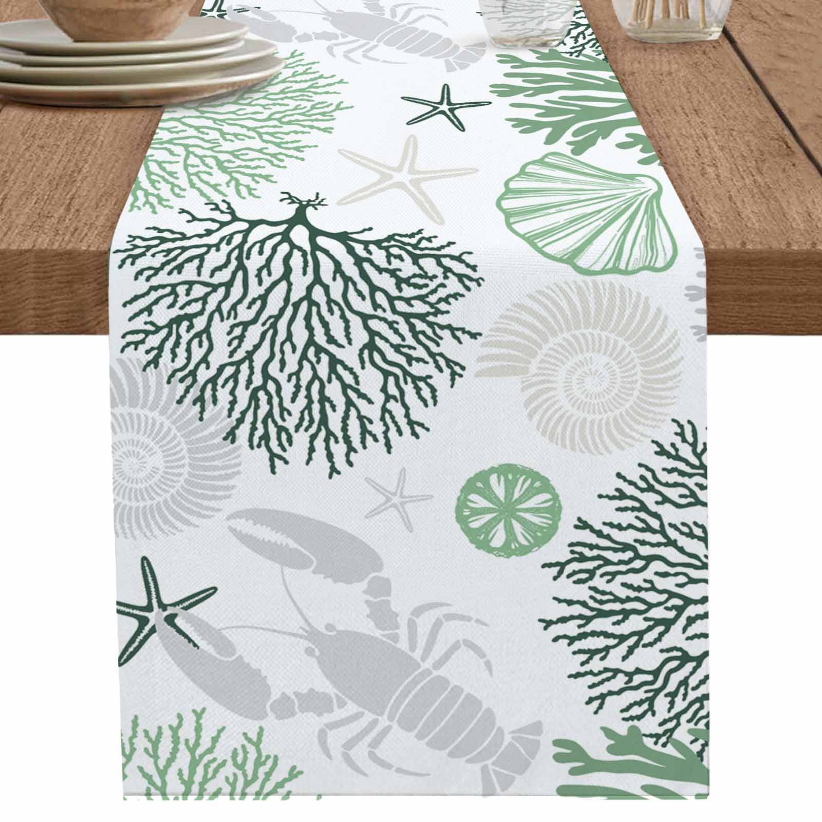 Blue Turtle Coastal Table Runner, 108 Inches Long - Cotton Linen Farmhouse Beach Decor - View #10
