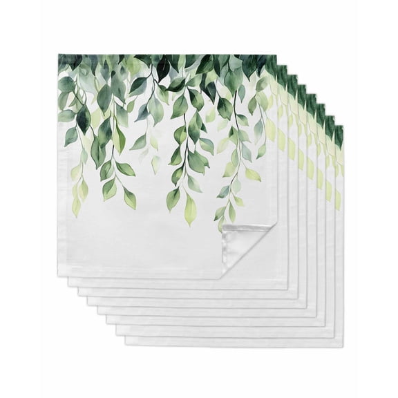 nqOlkjepod Green Leaves Cloth Napkins Set of 8 Reusable Dinner Napkins, Spring Rustic Botanical Eucalyptus Vines Cocktail Napkin Washable Table Napkins for Wedding/Holiday Party/Baby Shower 20"x20"