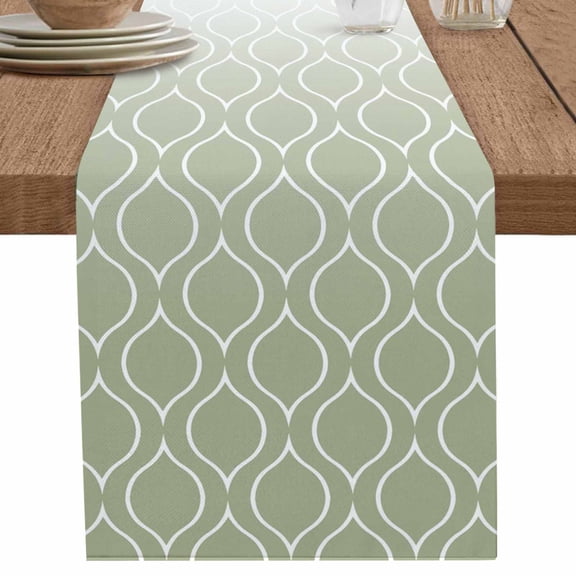 nqOlkjepod Green Morocco Table Runner 48 Inches Long Farmhouse Dress Scarves, Abstract Geometric Modern Plaid Dining Tablerunner for Coffee Table/Kitchen Island/Party Décor, 13" x 48"