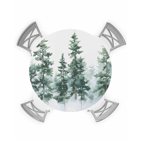 nqOlkjepod Green Ombre Forest Round Tablecloth, Fitted Table Cover with Elastic for 45"-54" Round Tables, Watercolor Trees Sage Green Table Cloth Outdoor Indoor Dinning Party Waterproof Tablecloths