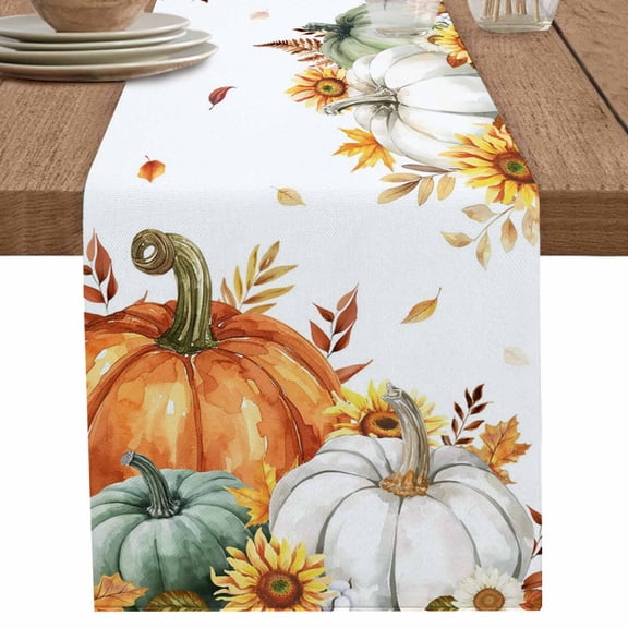 nqOlkjepod Green Orange Fall Table Runner 72 Inches Long Farmhouse Dress Scarves, Pumpkins Botanical Thanksgiving Dining Tablerunner for Coffee Table/Kitchen Island/Party Décor, 13" x 72"