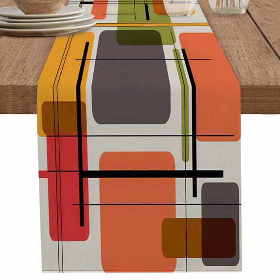 nqOlkjepod Green Orange Geometric Table Runner 36 Inches Long Farmhouse Dress Scarves, Modern Abstract Art Luxury Dining Tablerunner for Coffee Table/Kitchen Island/Party Décor, Small 13" x 36"