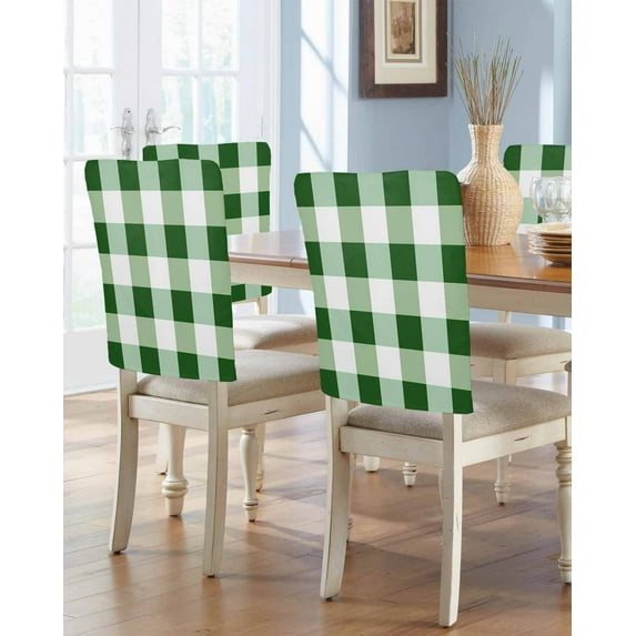 nqOlkjepod Green Plaid Chair Covers Set of 4, Decorative Chair Back Cover, Spring Summer Farmhouse Buffalo Checkered Dining Room Chair Slipcovers Removable Chair Protectors Covers for Party Banquet