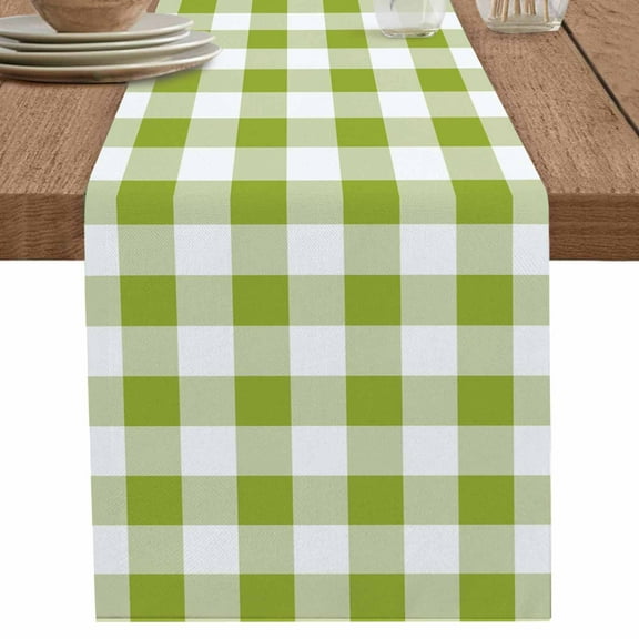 nqOlkjepod Green Plaid Table Runner 36 Inches Long Farmhouse Dress Scarves, Gradient Geometric Buffalo White Checkered Dining Tablerunner for Coffee Table/Kitchen Island/Party, Small 13" x 36"