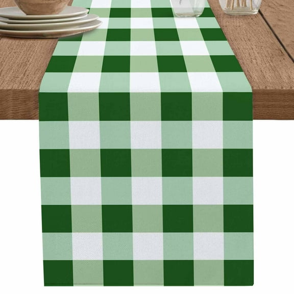 nqOlkjepod Green Plaid Table Runner 72 Inches Long Farmhouse Dress Scarves, Spring Summer Farmhouse Buffalo Checkered Dining Tablerunner for Coffee Table/Kitchen Island/Party Décor, 13" x 72"