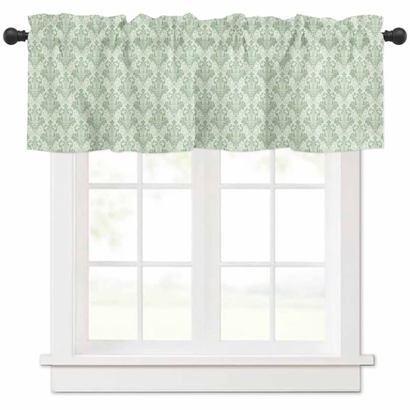 nqOlkjepod Green Scroll Floral Farmhouse Short Window Curtain Valances, Baroque Damask Medallion Pattern Rod Pocket Kitchen Valances for Living Room Bedroom Bathroom Cafe, 1 Panel - 42" x 12"
