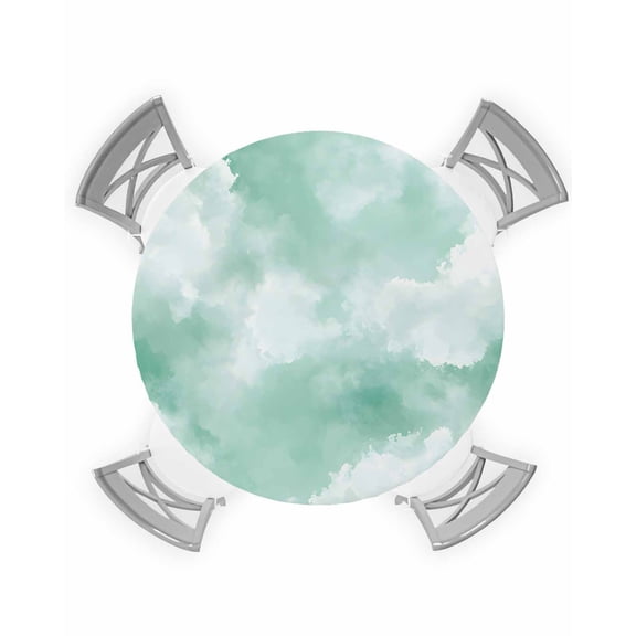 nqOlkjepod Green Sky Cloud Round Tablecloth, Fitted Table Cover with Elastic for 36"-44" Round Tables, Natural Landscape Scenery Ombre Table Cloth Outdoor Indoor Dinning Party Waterproof Tablecloths