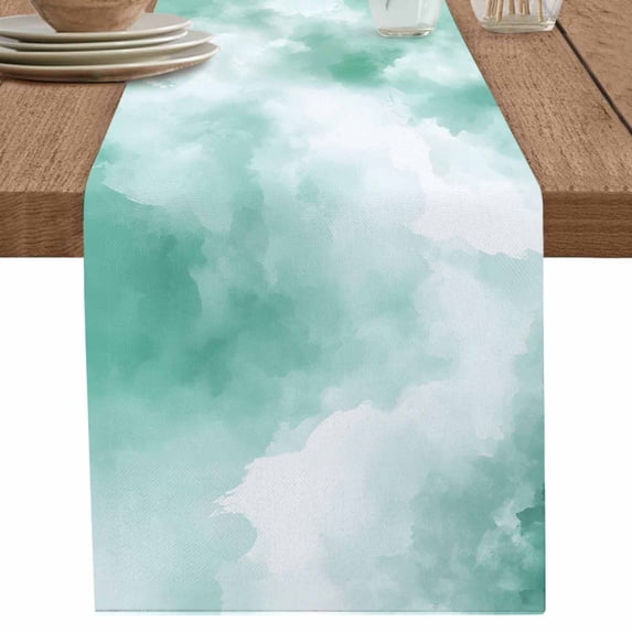 nqOlkjepod Green Sky Cloud Table Runner 72 Inches Long Farmhouse Dress Scarves, Natural Landscape Scenery Ombre Dining Tablerunner for Coffee Table/Kitchen Island/Party Décor, 16" x 72"
