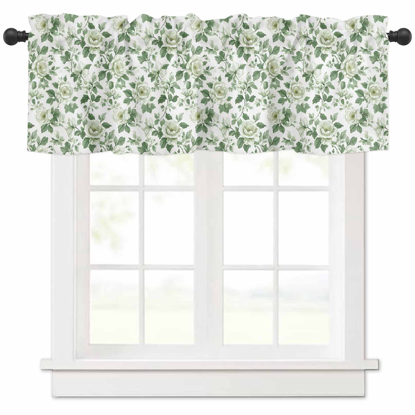 nqOlkjepod Green Spring Floral Farmhouse Short Window Curtain Valances ...