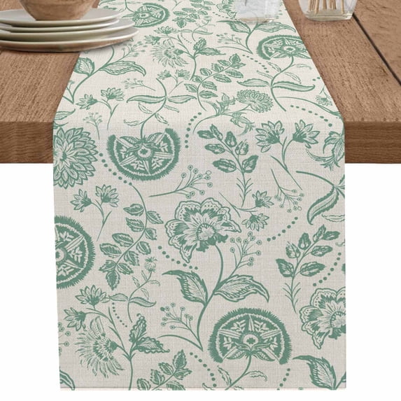 nqOlkjepod Green Spring Floral Table Runner 72 Inches Long Farmhouse Dress Scarves, Summer Botanical Vintage Farmhouse Dining Tablerunner for Coffee Table/Kitchen Island/Party Décor, 18" x 72"