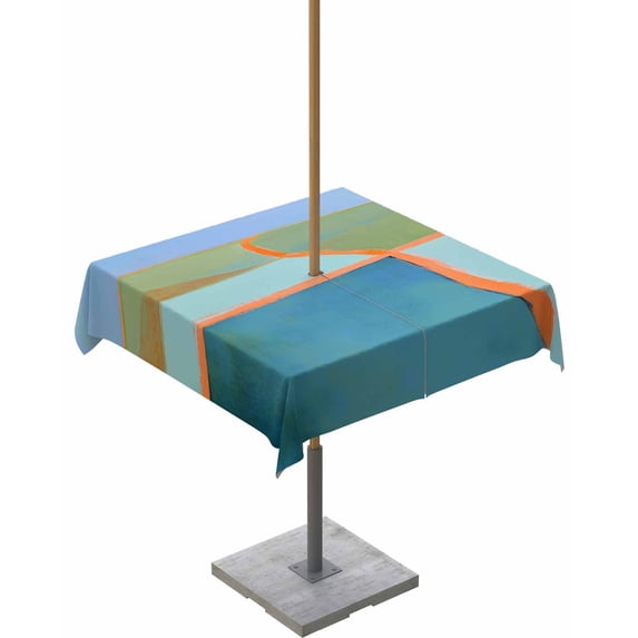 nqOlkjepod Green Teal Orange Outdoor Tablecloth with Umbrella Hole & Zipper, Modern Oil Painting Abstract Square Table Cover 60x60 Inch, Dining Waterproof Table Cloth Protector for Patio/Party
