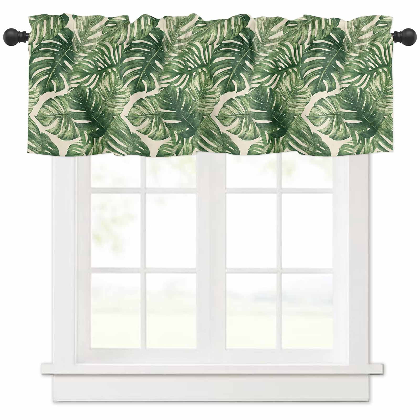 nqOlkjepod Green Tropical Leaves Farmhouse Short Window Curtain ...