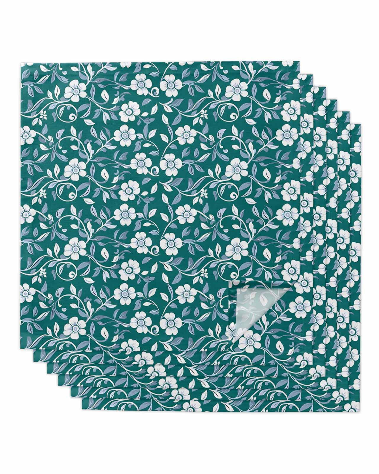 Green Floral Cotton Dinner Napkins