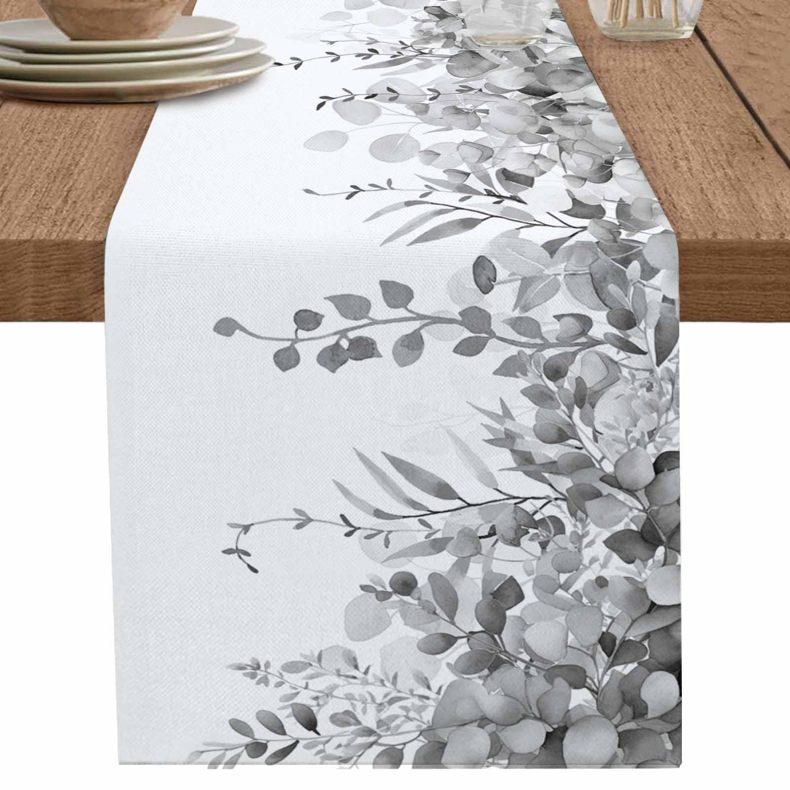 nqOlkjepod Grey Botanical Table Runner 72 Inches Long Farmhouse Dress ...