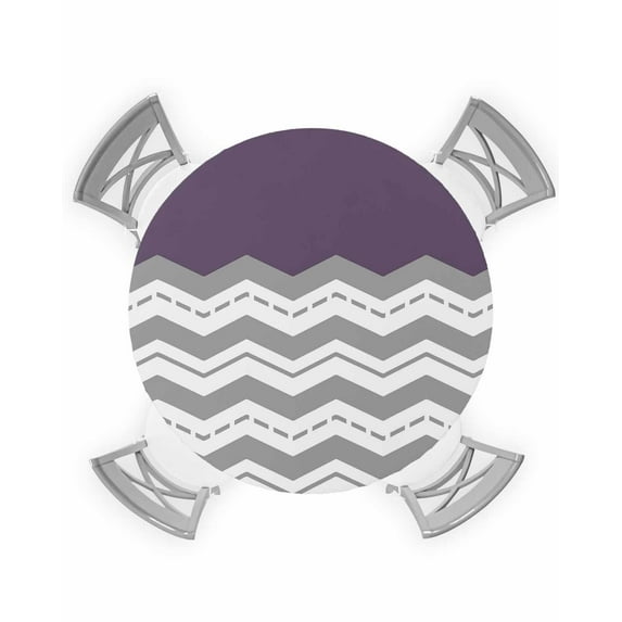 nqOlkjepod Grey Chevron Round Tablecloth, Fitted Table Cover with Elastic for 45"-54" Round Tables, Geometric Purple Print Wavy Striped White Table Cloth Outdoor Dinning Party Waterproof Tablecloths