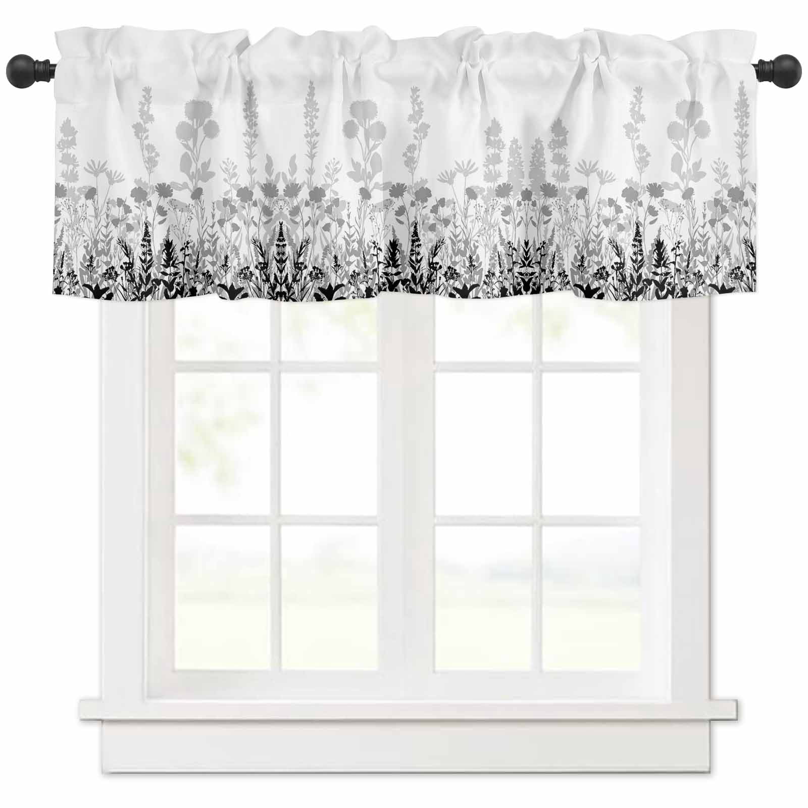 nqOlkjepod Grey Floral Rustic Farmhouse Short Window Curtain Valances ...