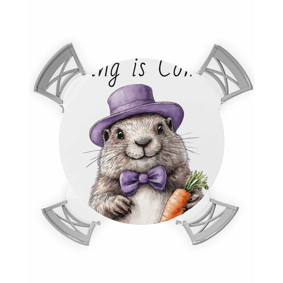 nqOlkjepod Groundhog Day Round Tablecloth, Fitted Table Cover with Elastic for 36"-44" Round Tables, Spring Cute Grey Animals Carrot Table Cloth Outdoor Indoor Dinning Party Waterproof Tablecloths
