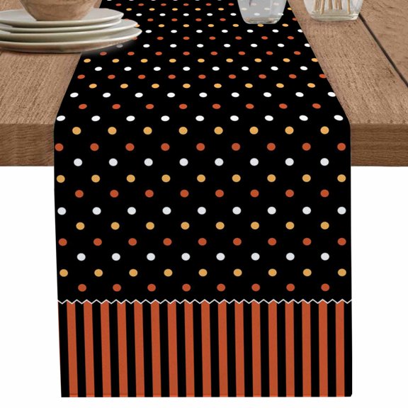 nqOlkjepod Halloween Polka Dot Table Runner 36 Inches Long Farmhouse Dress Scarves, Orange Black Striped Farmhouse Dining Tablerunner for Coffee Table/Kitchen Island/Party Décor, Small 13" x 36"