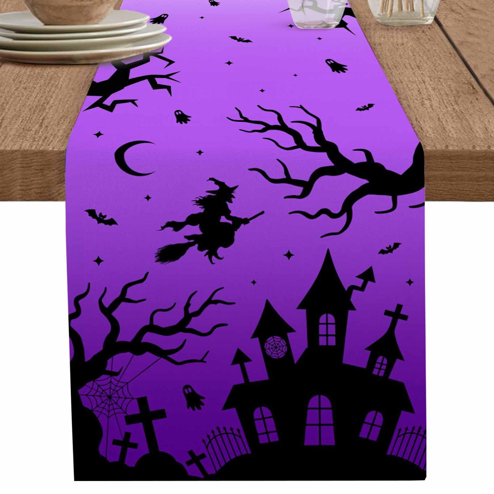 nqOlkjepod Halloween Purple Table Runner 60 Inches Long Farmhouse Dress ...