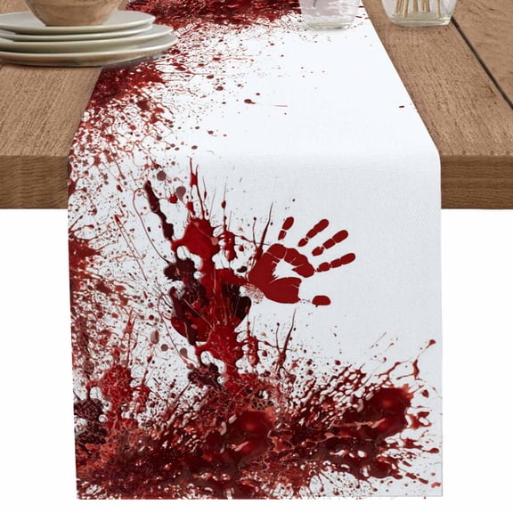 nqOlkjepod Halloween Red Blood Table Runner 36 Inches Long Farmhouse Dress Scarves, Horror Bloody Handprint Dining Tablerunner for Coffee Table/Kitchen Island/Party Décor, Small 13" x 36"