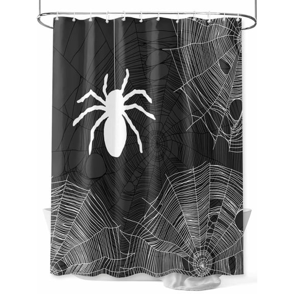 nqOlkjepod Halloween Shower Curtain, Waterproof Shower Curtains for Bathroom, Spiders Spiderweb Retro Black White Lines Washable Fabric Bathtub Curtain Set Bath Decor with 12 Hooks 72"x78"