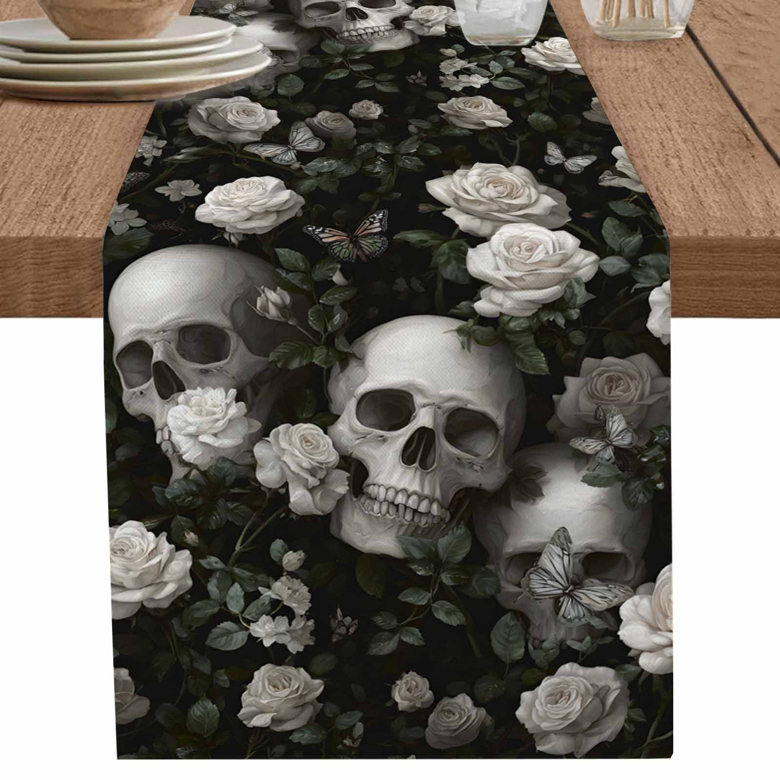 nqOlkjepod Halloween Skull Table Runner 108 Inches Long Farmhouse Dress ...