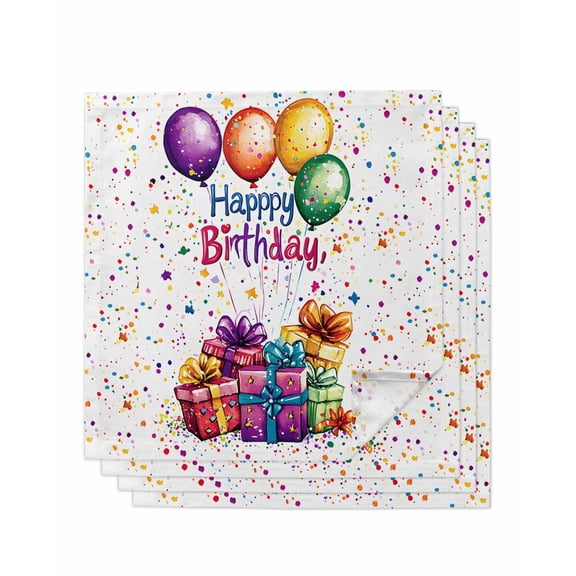 nqOlkjepod Happy Birthday Cloth Napkins Set of 4 Reusable Dinner Napkins, Colorful Balloon Gifts Patterns Cocktail Napkin Washable Table Napkins for Wedding/Holiday Party/Baby Shower 20"x20"